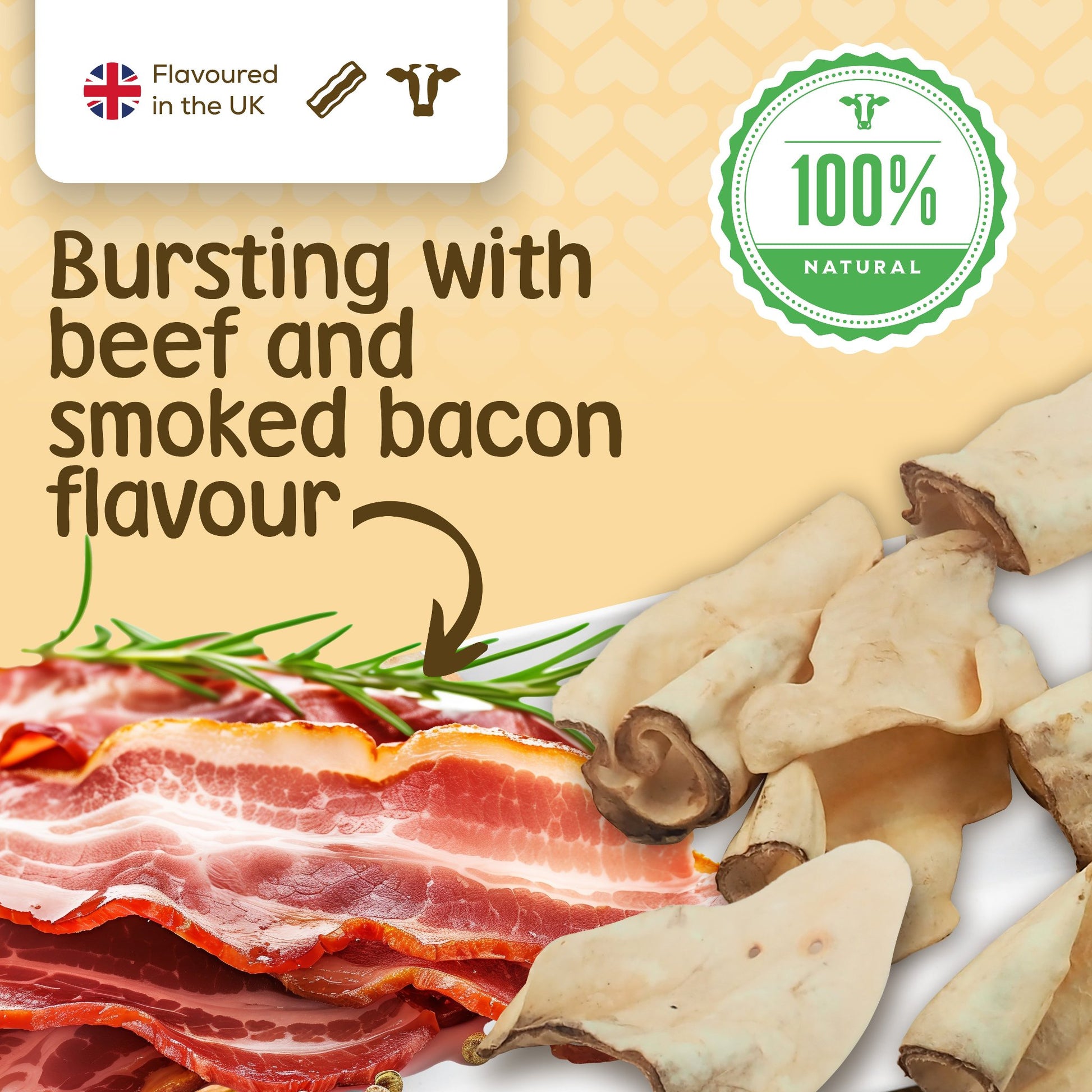 Flavoured in the UK, the 100% natural cow ears from Stelr Pets are bursting with beef and smoked bacon flavour. 