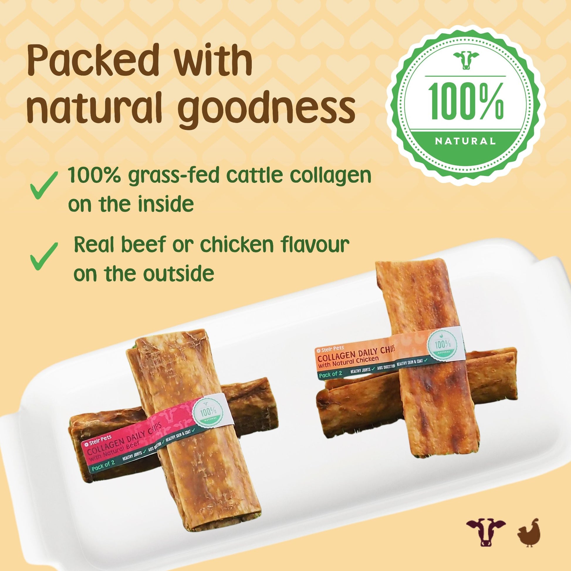 Collagen dog chews from Stelr Pets are made from 100% grass-fed cattle collagen. 