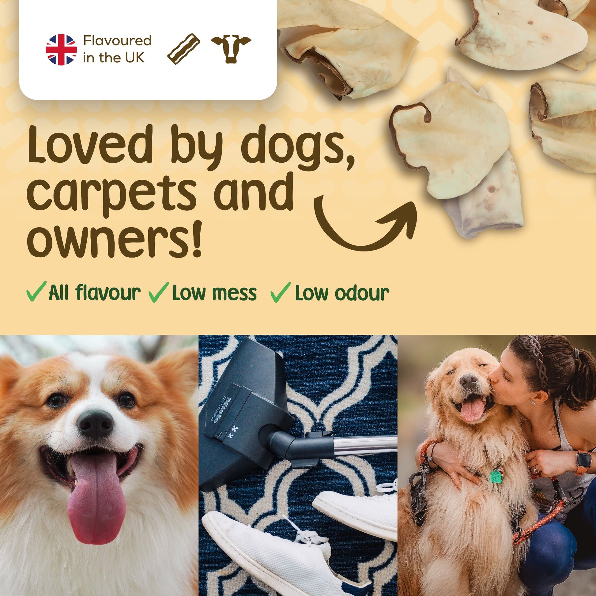 Flavoured cow ears dog treats from Stelr Pets are all flavour and no mess - a treat that is loved by dogs and their owners.