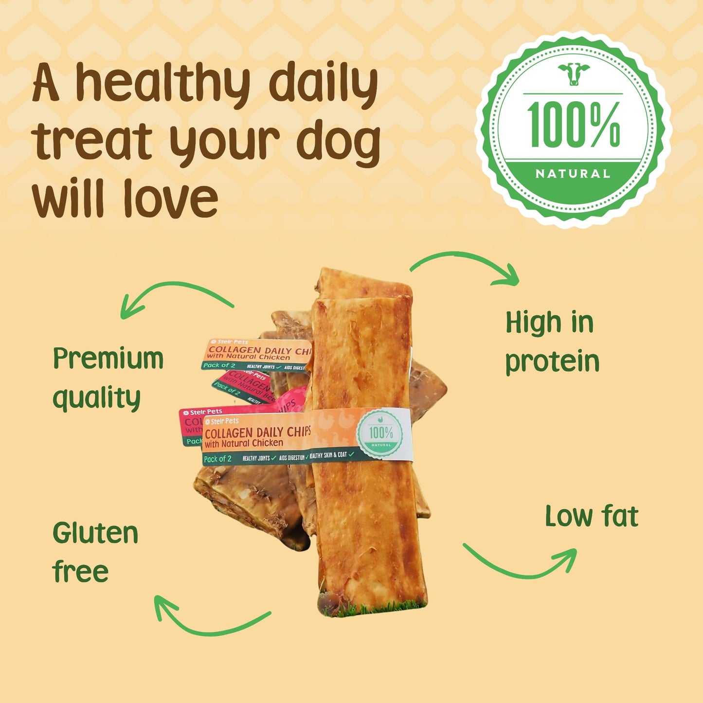 Chicken and beef collagen dog chews from Stelr Pets are gluten free, high in protein and low in fat. 