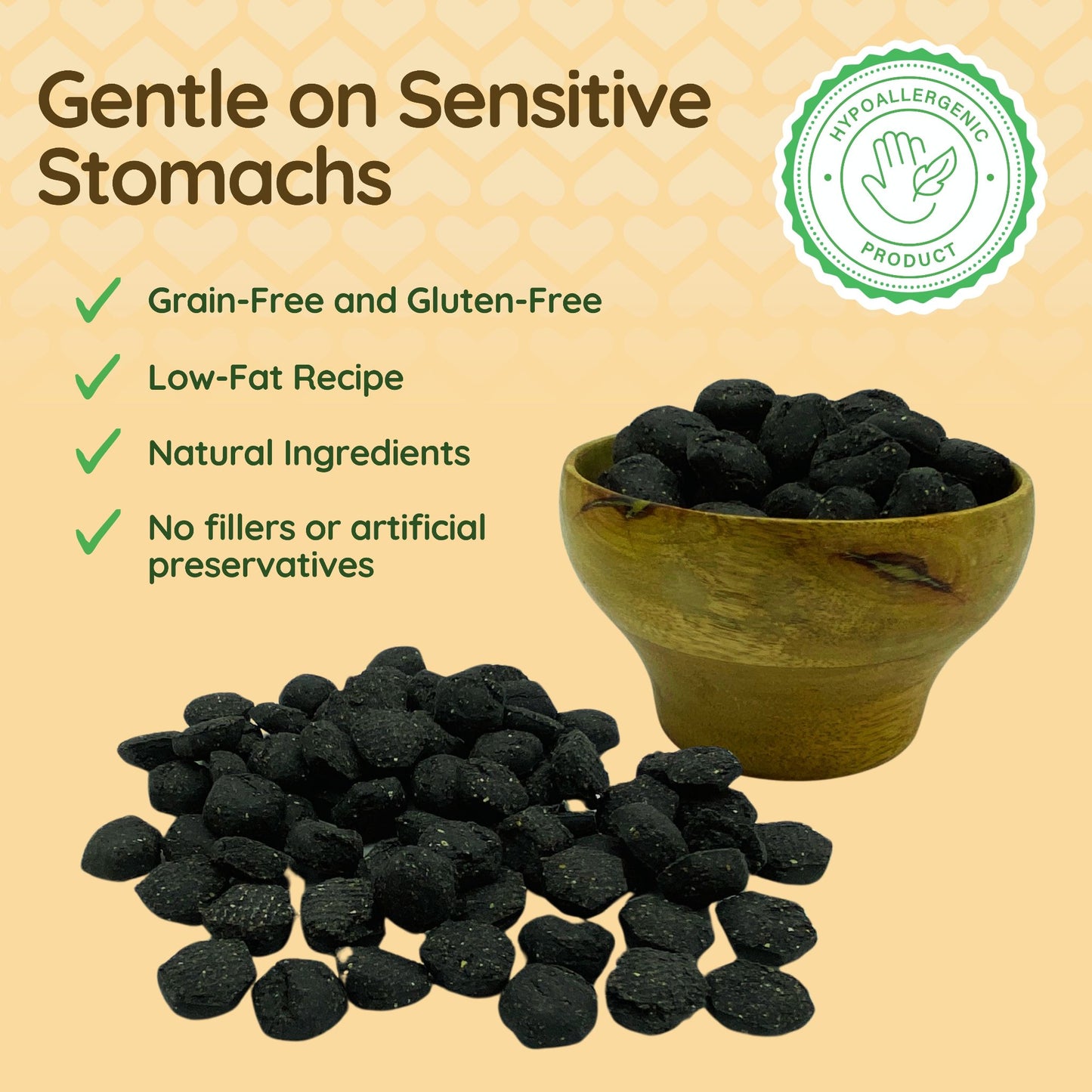 Charcoal biscuits from Stelr Pets are grain and gluten-free and made from natural ingredients, making them gentle on sensitive stomachs. 